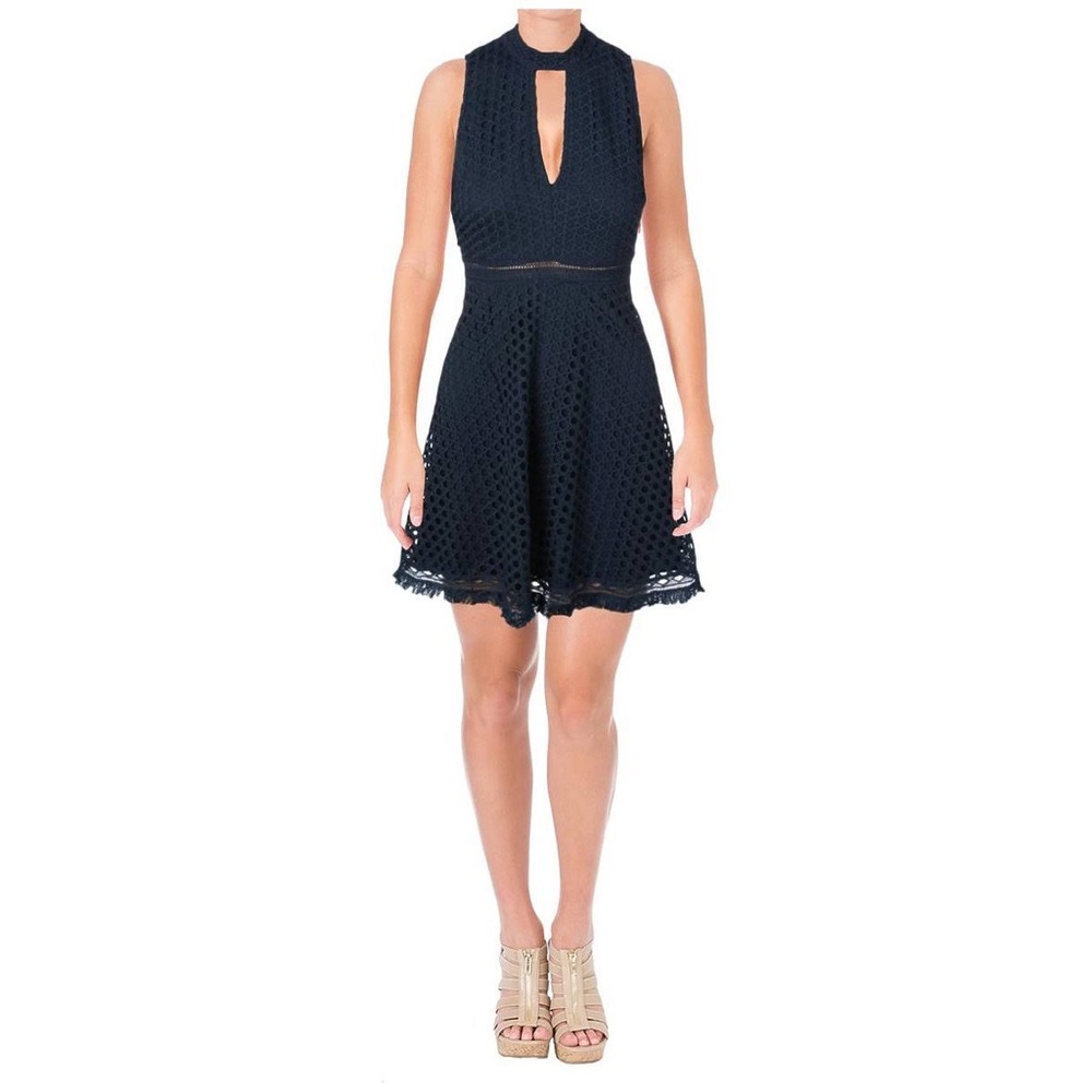Aqua Navy Blue high neck dress